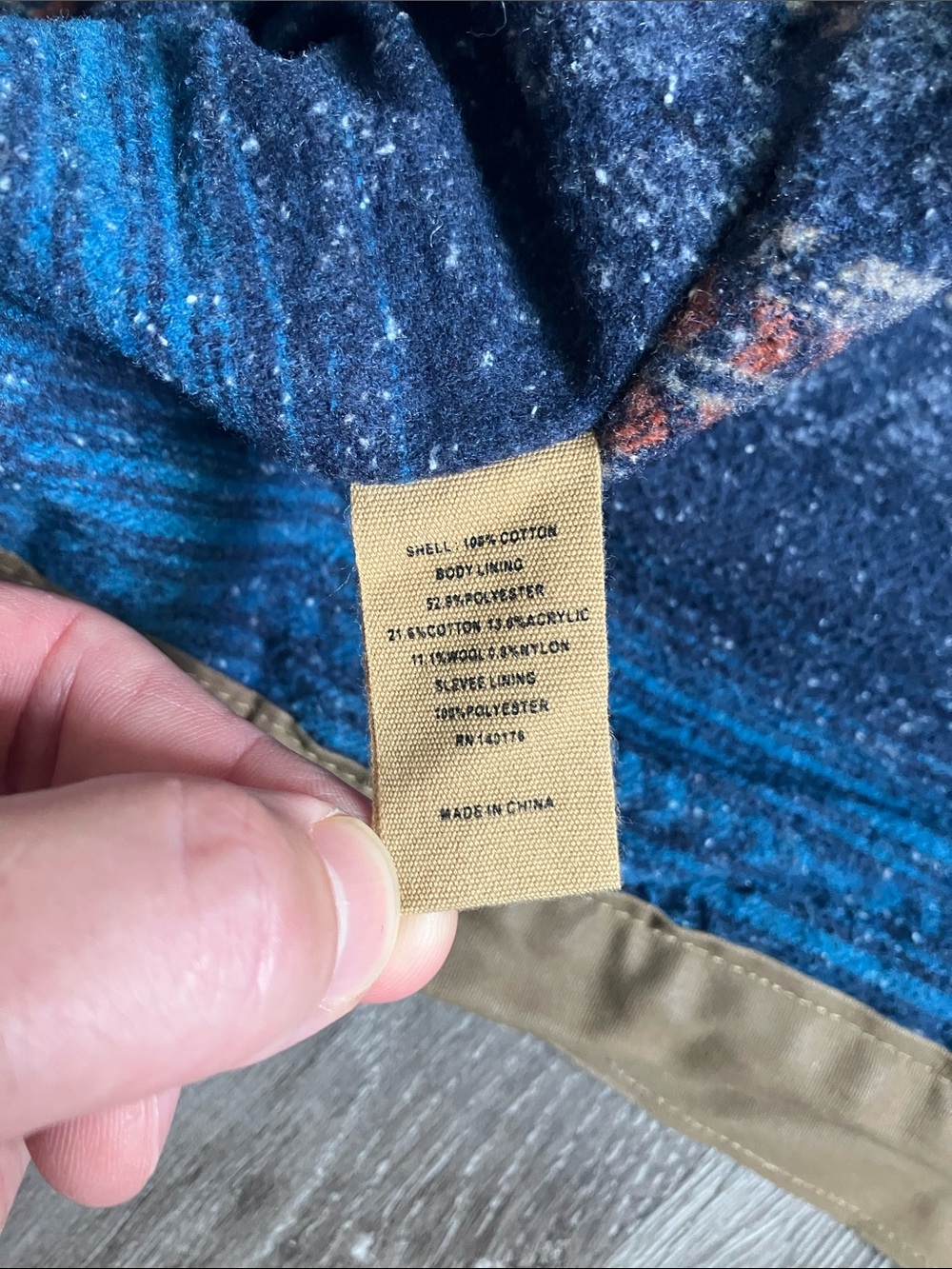 Jeremiah tan canvas jacket blue patterned blanket lining. - Picture 17 of 17